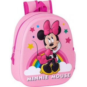 Tσάντα πλάτης προνηπίου-νηπιαγωγείου Minnie Mouse 3D 27x10x32cm (2-5 ετών) Safta