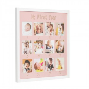 Κορνίζα 12 φωτογραφιών για το πρώτο έτος - ροζ Κορνίζα 12 φωτογραφιών για το πρώτο έτος - ροζ