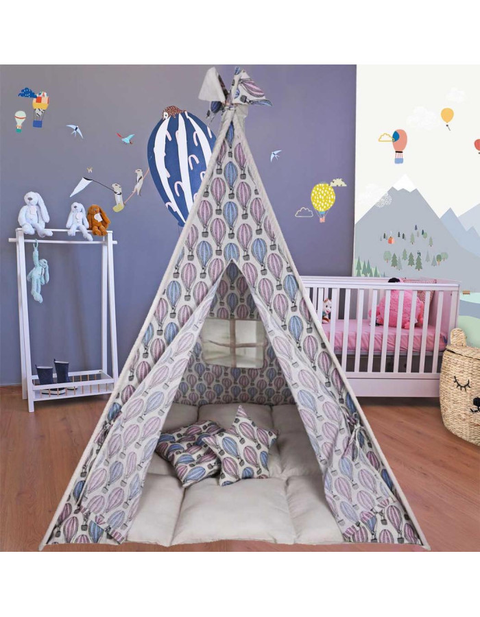 BabyBliss: Chase Your Dreams In A Balloon Large Fabric Tent with Thick Mattress and 2 Cushions