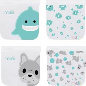 Melii – Επαναχρησιμοποιούμενα Τσαντάκια για σνακ 2 Bulldog + 2 Shark