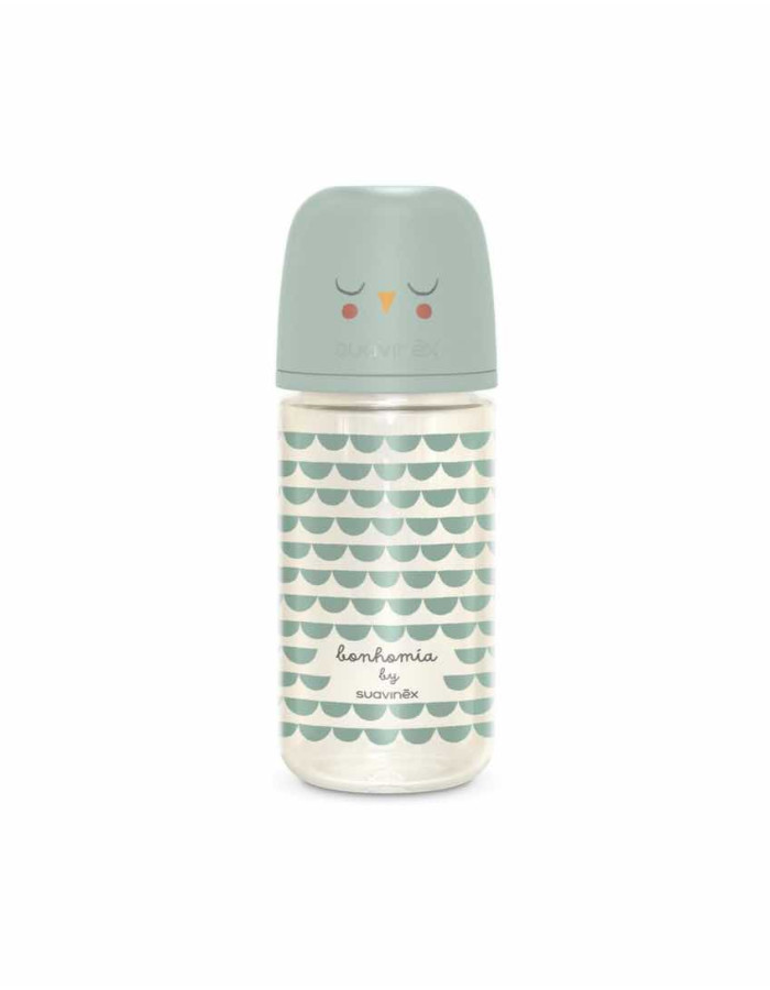 Suavinex Glass Bottle Bonhomia with Silicone Nipple for 3+ months mint 240ml 1pcs Suavinex Glass Bottle Bonhomia with Silicone Nipple for 3+ months mint 240ml 1pcs