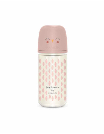 Suavinex Glass Bottle Bonhomia with Silicone Nipple for 3+ months Pink 240ml 1pcs Suavinex Glass Bottle Bonhomia with Silicone Nipple for 3+ months Pink 240ml 1pcs