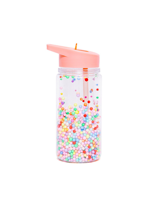 Petit Monkey Kids Plastic Water Bottle with Straw Pink 500ml