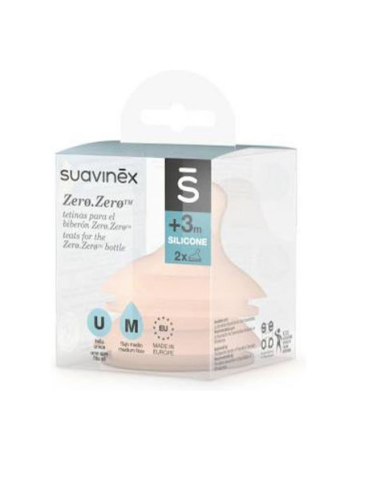 Suavinex Zero Silicone Baby Bottle Teats Medium Flow for 3+ months 2pcs