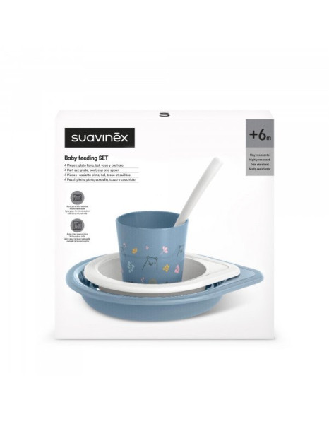 Suavinex Feeding Set made of Plastic Blue 4pcs for 6+ months