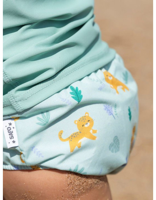 Saro Jungle Cheetahs Childrens Swimsuit Diaper vert amande