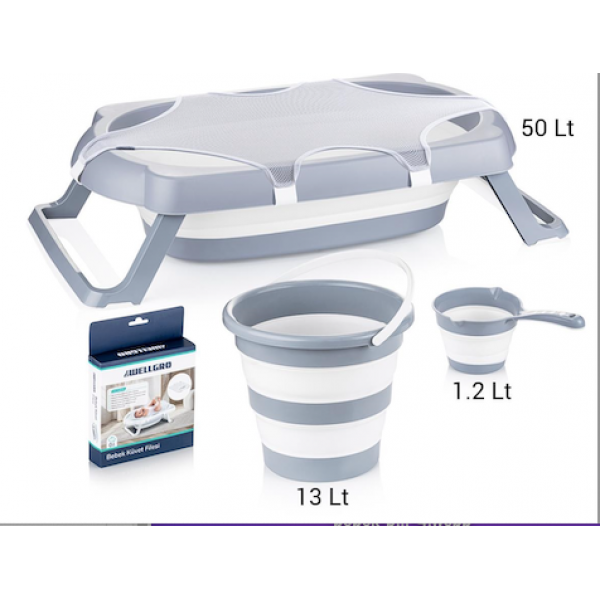 Wellgro 4-Piece Baby Bathtub Set, Baby Bathtub, Folding Bathtub 50 LT